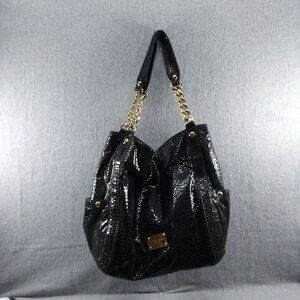 Michael Kors Black Faux Snakeskin Tote Bag With Gold Chain Handles